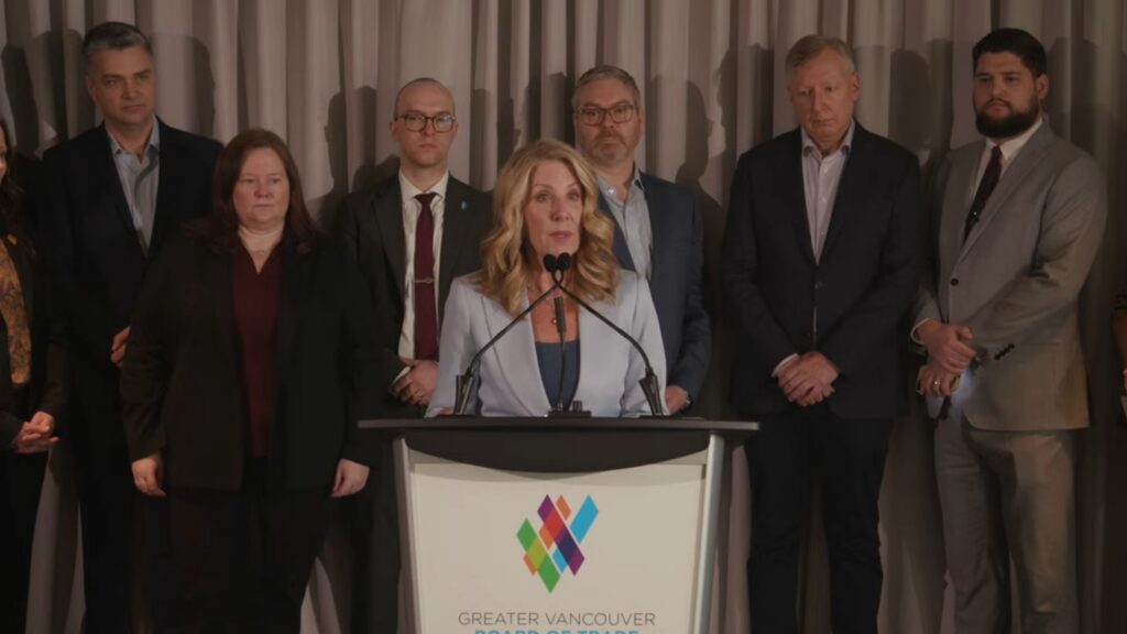 screenshot image of business leaders speaking at press GVBOT press conference